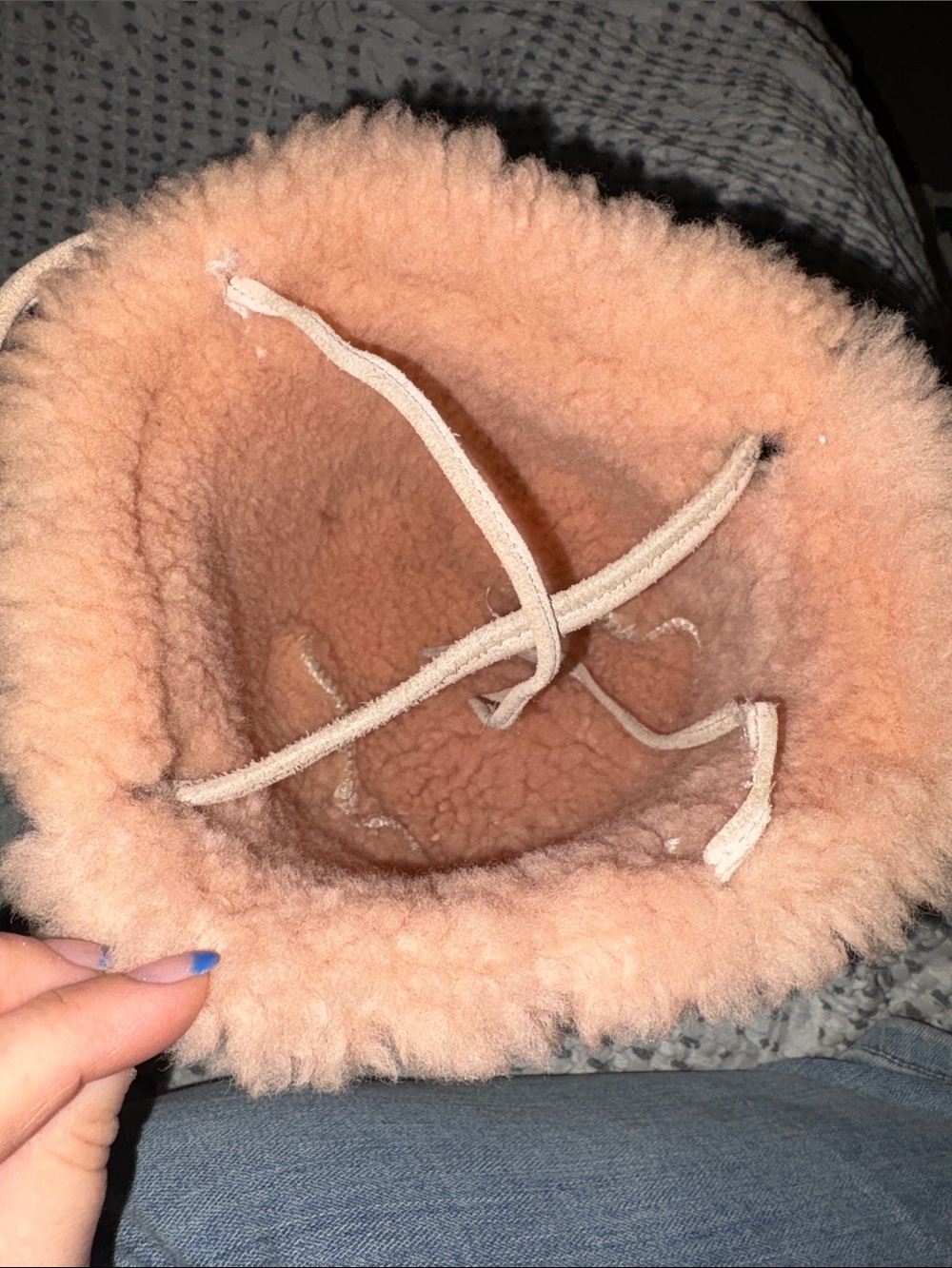 UGG Cream Suede Mini Bucket Bag with Blush Shearling Trim - Picture 8 of 8